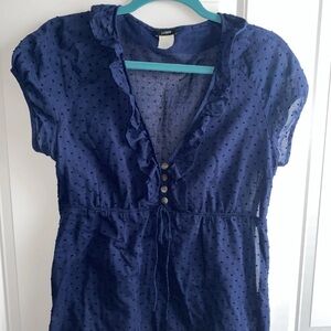J. Crew Size 4 Cotton Navy Blue Blouse Top V- Neck